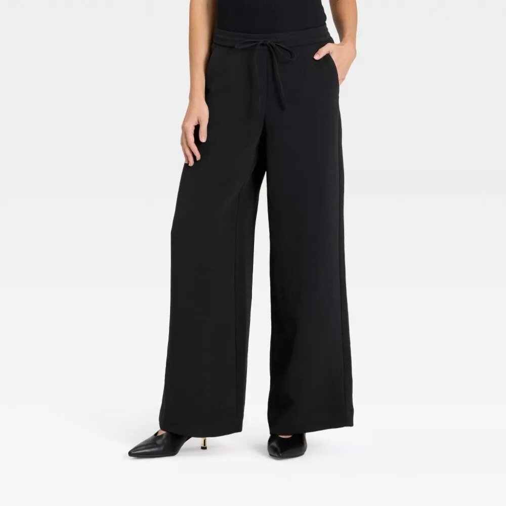 a new day Black Wide-Leg Drawstring Trousers